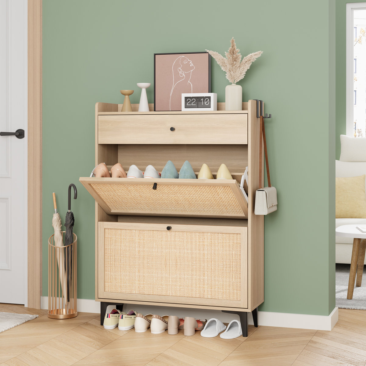 Bay Isle Home™ Lilac Rattan Shoe Storage Cabinet & Reviews | Wayfair